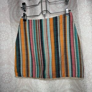 H&M Striped Mini Skirt Colorful Woven Boho Fabric Fringe Hem Size 6